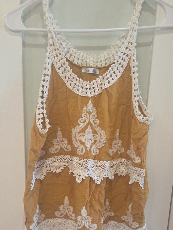 Dex Tops - Dex Mustard Tank Top with White Crochet & Embroidery
